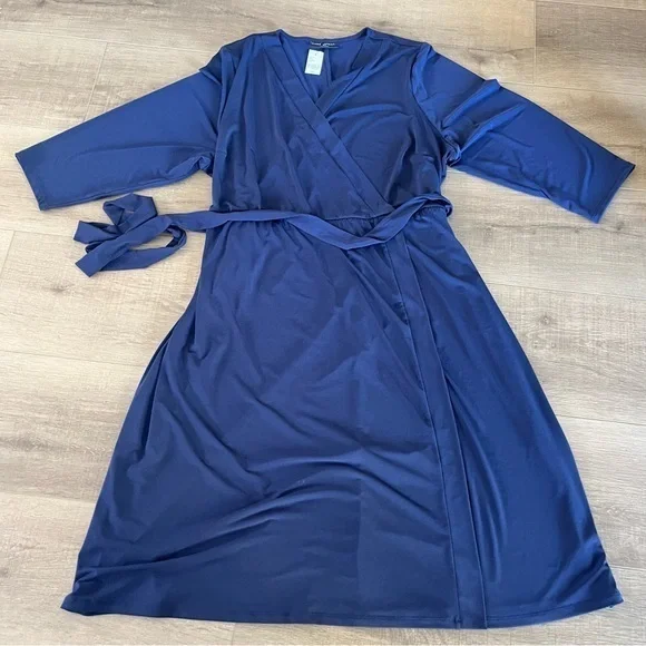 Lane Bryant Wrap Jersey Midi V Neck Dress Navy Empire Waist Belted 26/28 NWT - Picture 10 of 11